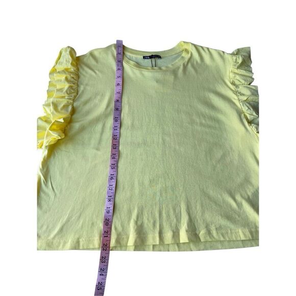 ZARA Yellow Flutter Ruffled Sleeves Crop Tee Size L - Picture 7 of 8